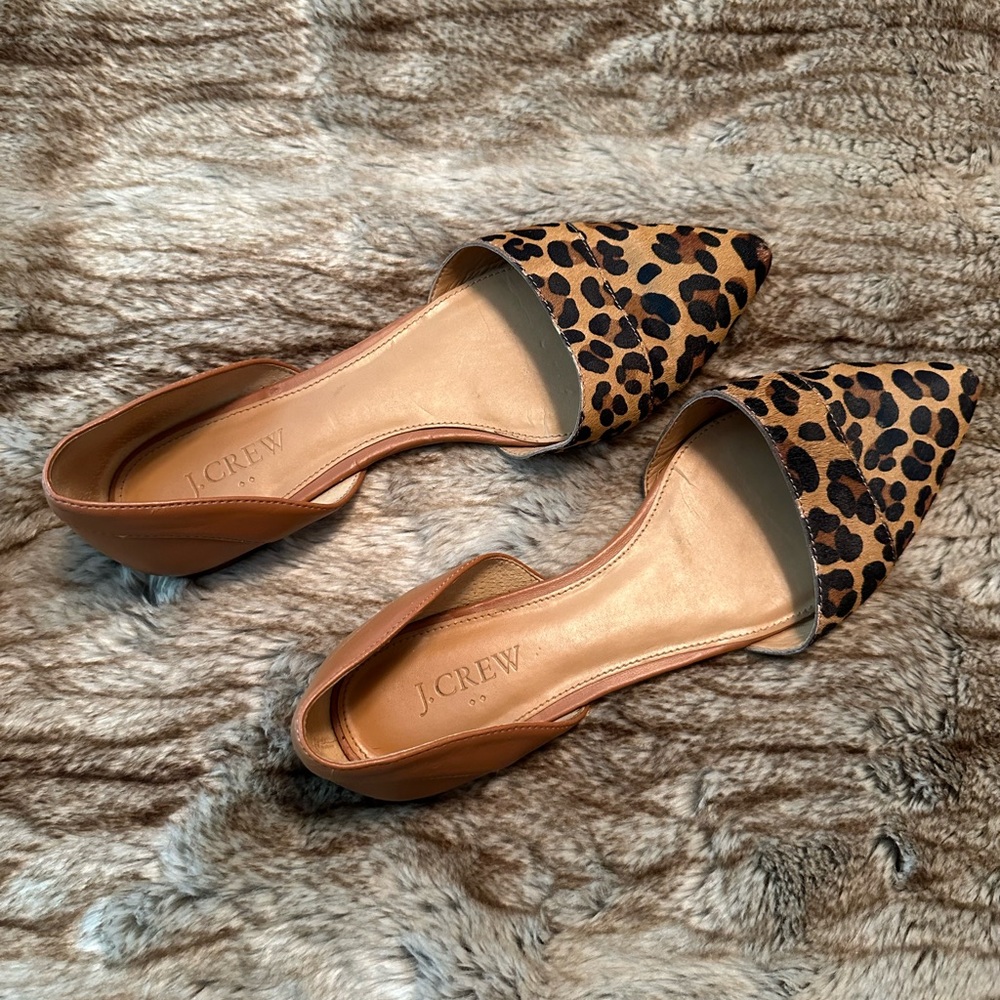 J. Crew Leopard and Tan d’Orsay Sandals, Size 8